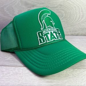 NEW VINTAGE MICHIGAN STATE GREEN MESH TRUCKER HAT CAP ADULT SZ CURVED BILL